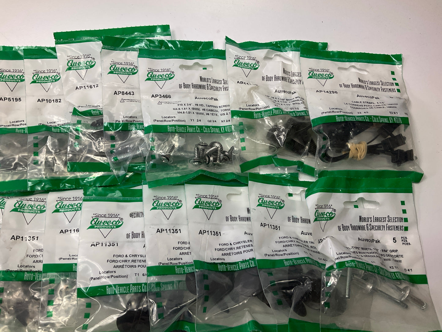 Wholesale Lot # 10 - Auveco Retainer Clips & Hardware Lot, 250 Packs As Shown
