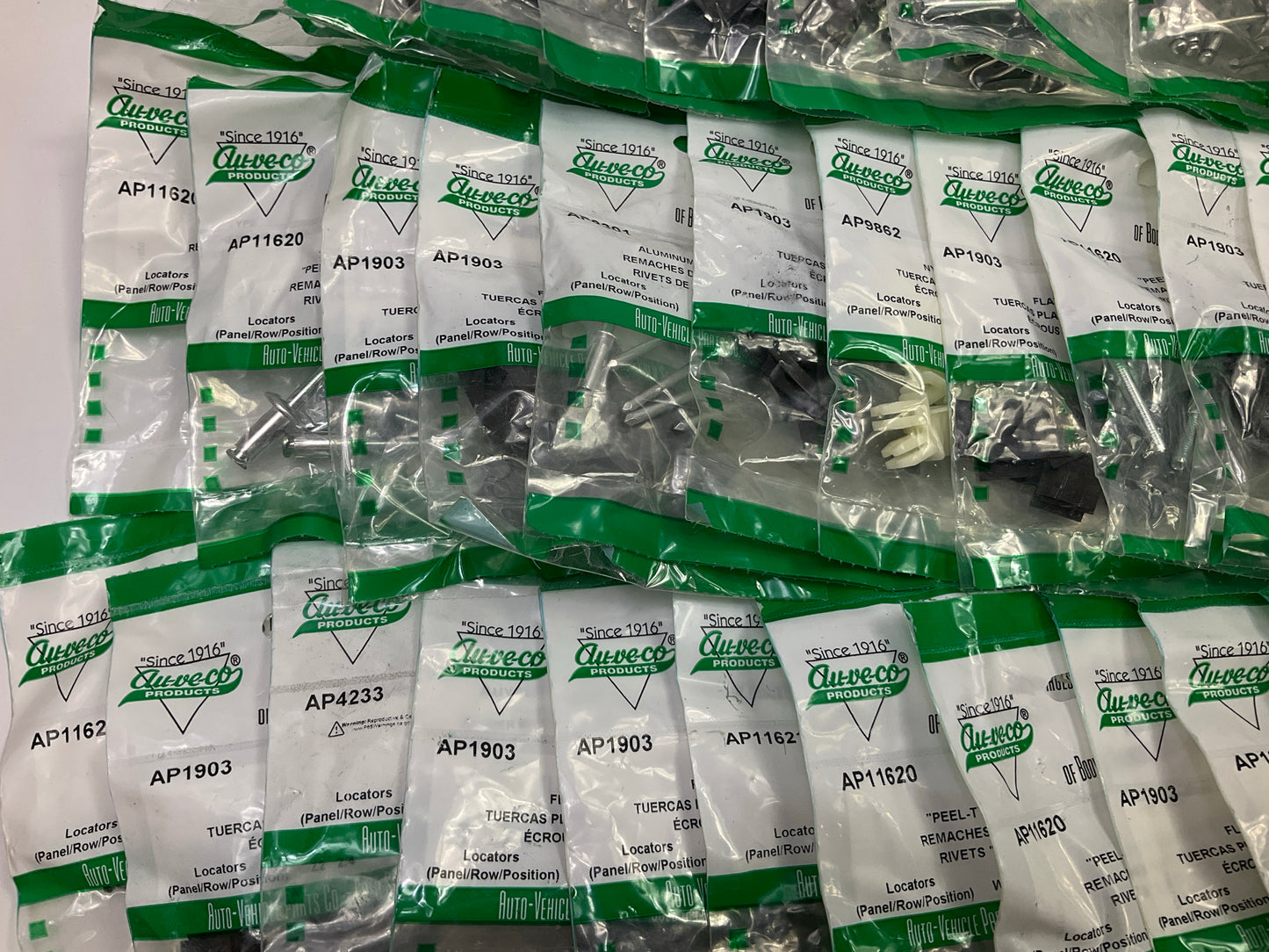 Wholesale Lot # 10 - Auveco Retainer Clips & Hardware Lot, 250 Packs As Shown