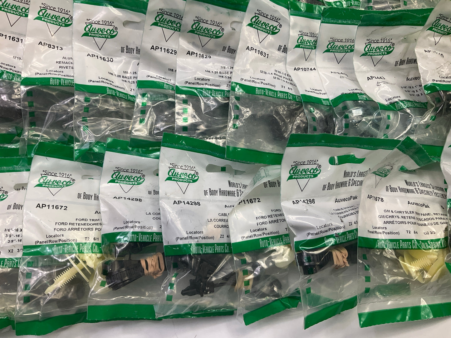 Wholesale Lot # 11 - Auveco Retainer Clips & Hardware Lot, 250 Packs As Shown