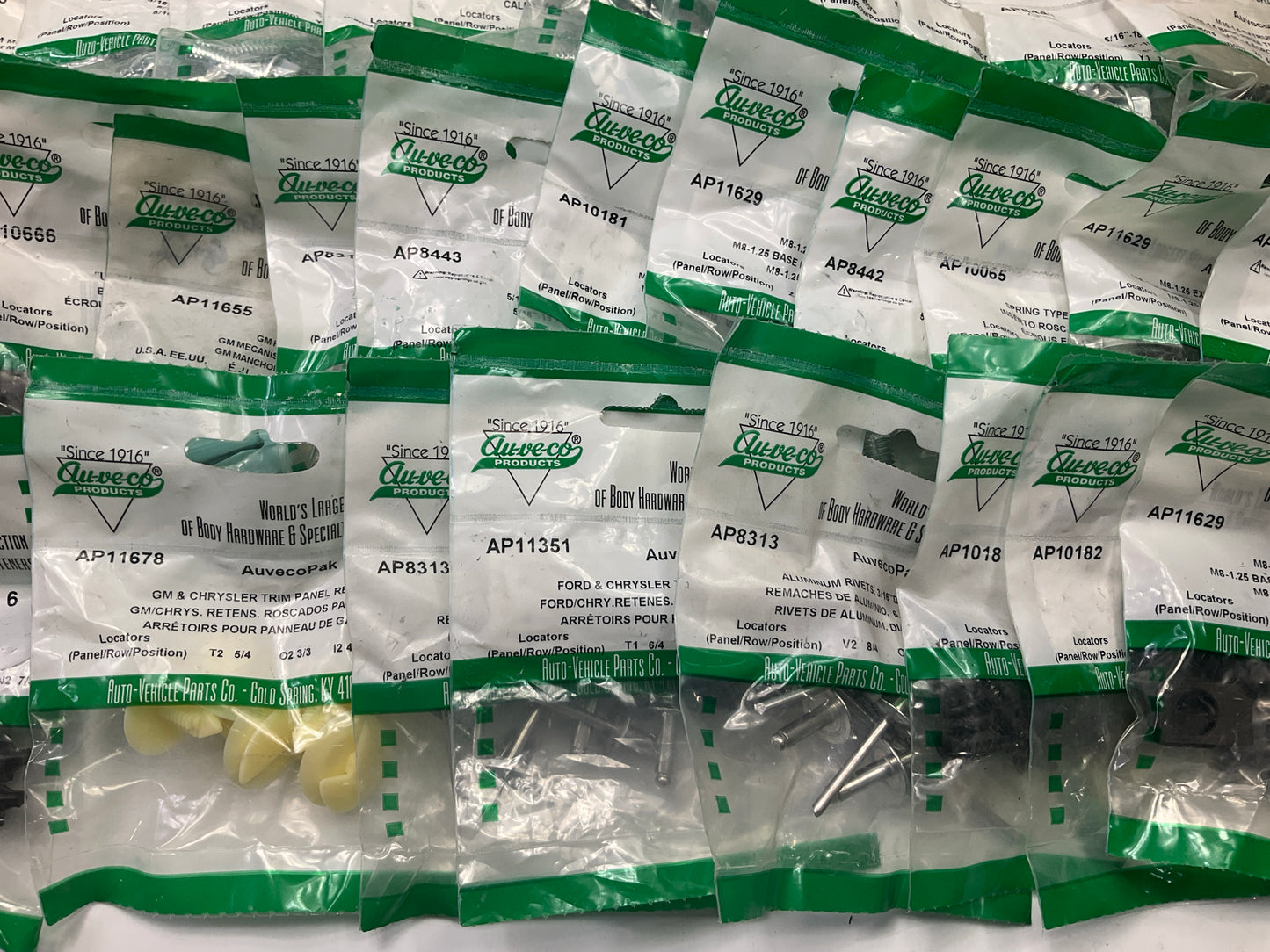 Wholesale Lot # 11 - Auveco Retainer Clips & Hardware Lot, 250 Packs As Shown
