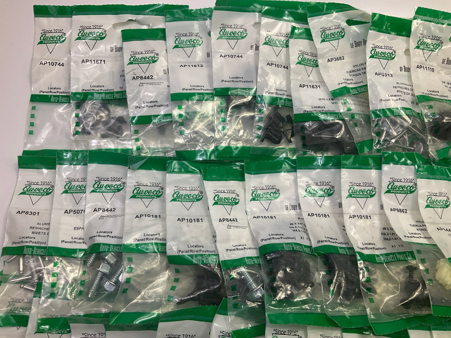 Wholesale Lot # 11 - Auveco Retainer Clips & Hardware Lot, 250 Packs As Shown
