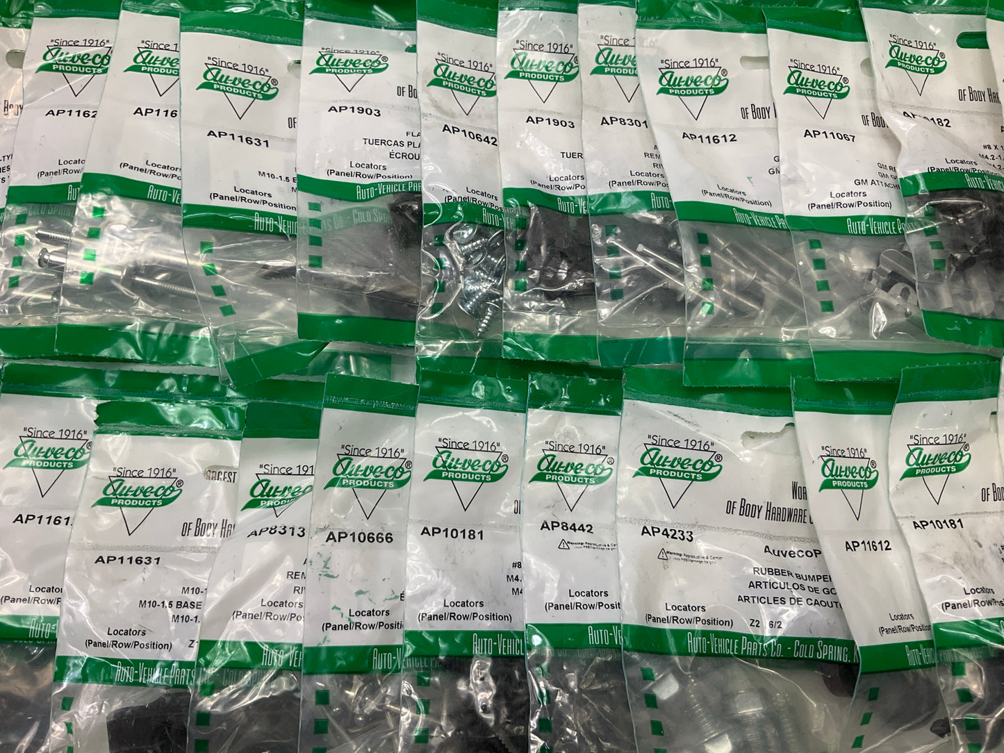 Wholesale Lot #12 - Auveco Retainer Clips & Mixed Hardware, 250 Packs Total