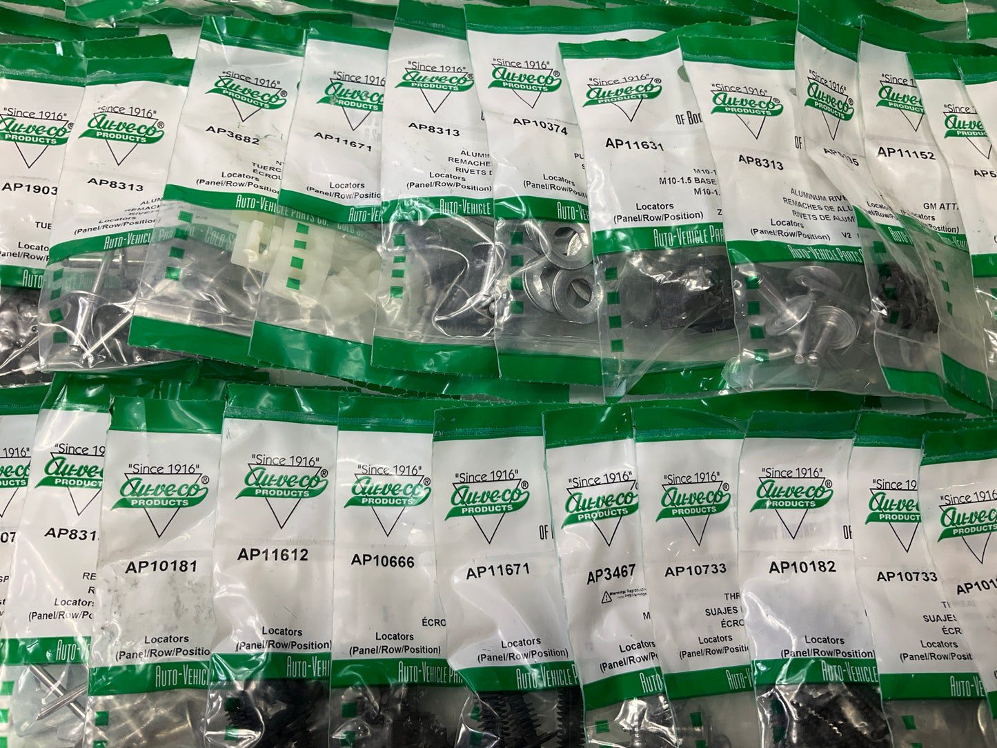 Wholesale Lot #12 - Auveco Retainer Clips & Mixed Hardware, 250 Packs Total