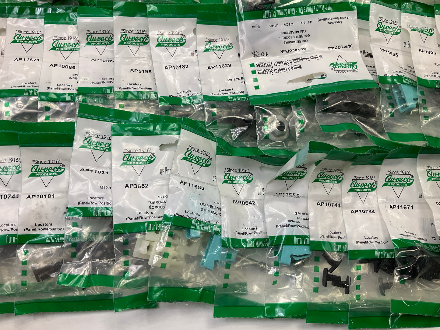 Wholesale Lot #12 - Auveco Retainer Clips & Mixed Hardware, 250 Packs Total