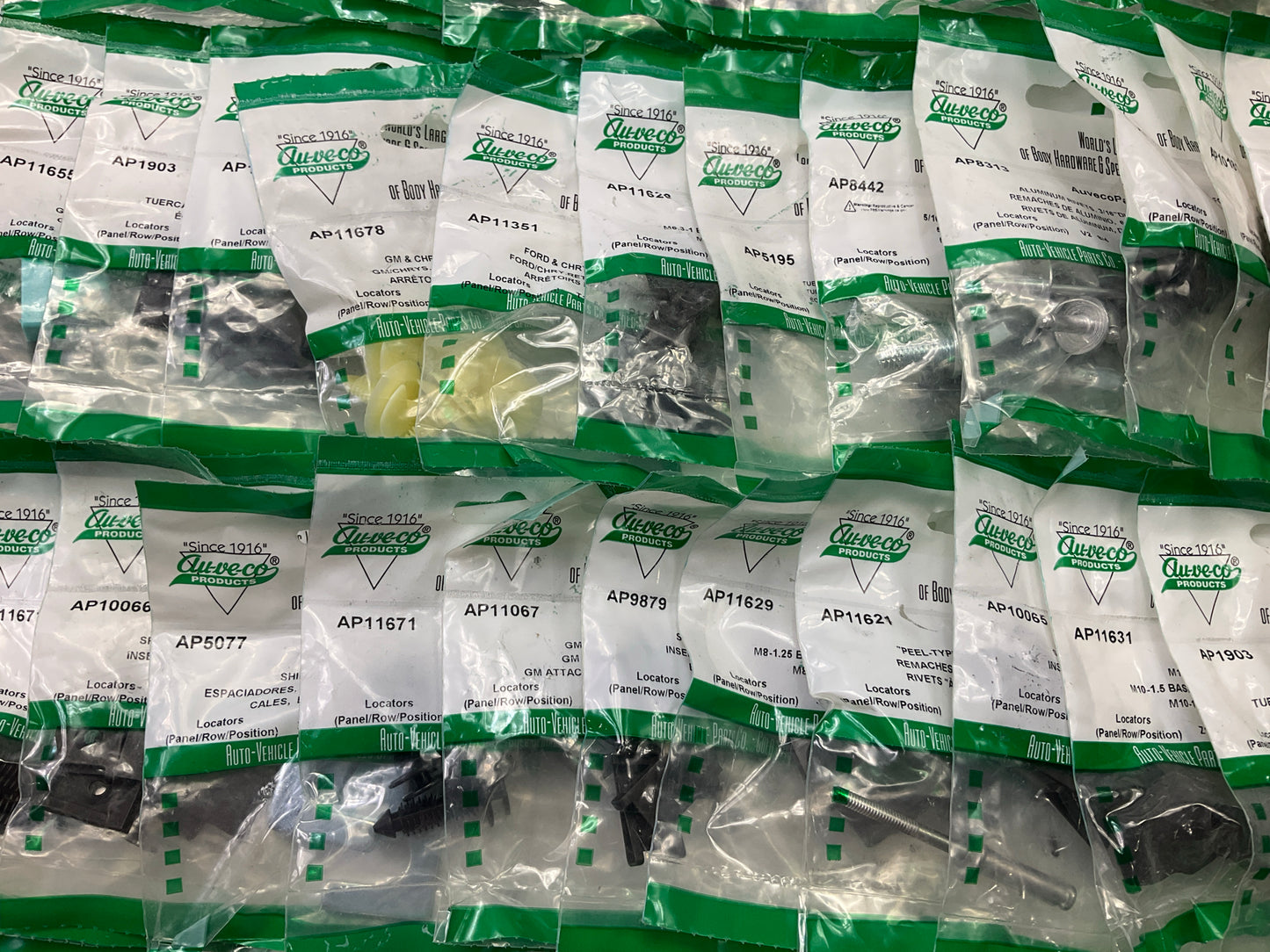 Wholesale Lot #12 - Auveco Retainer Clips & Mixed Hardware, 250 Packs Total