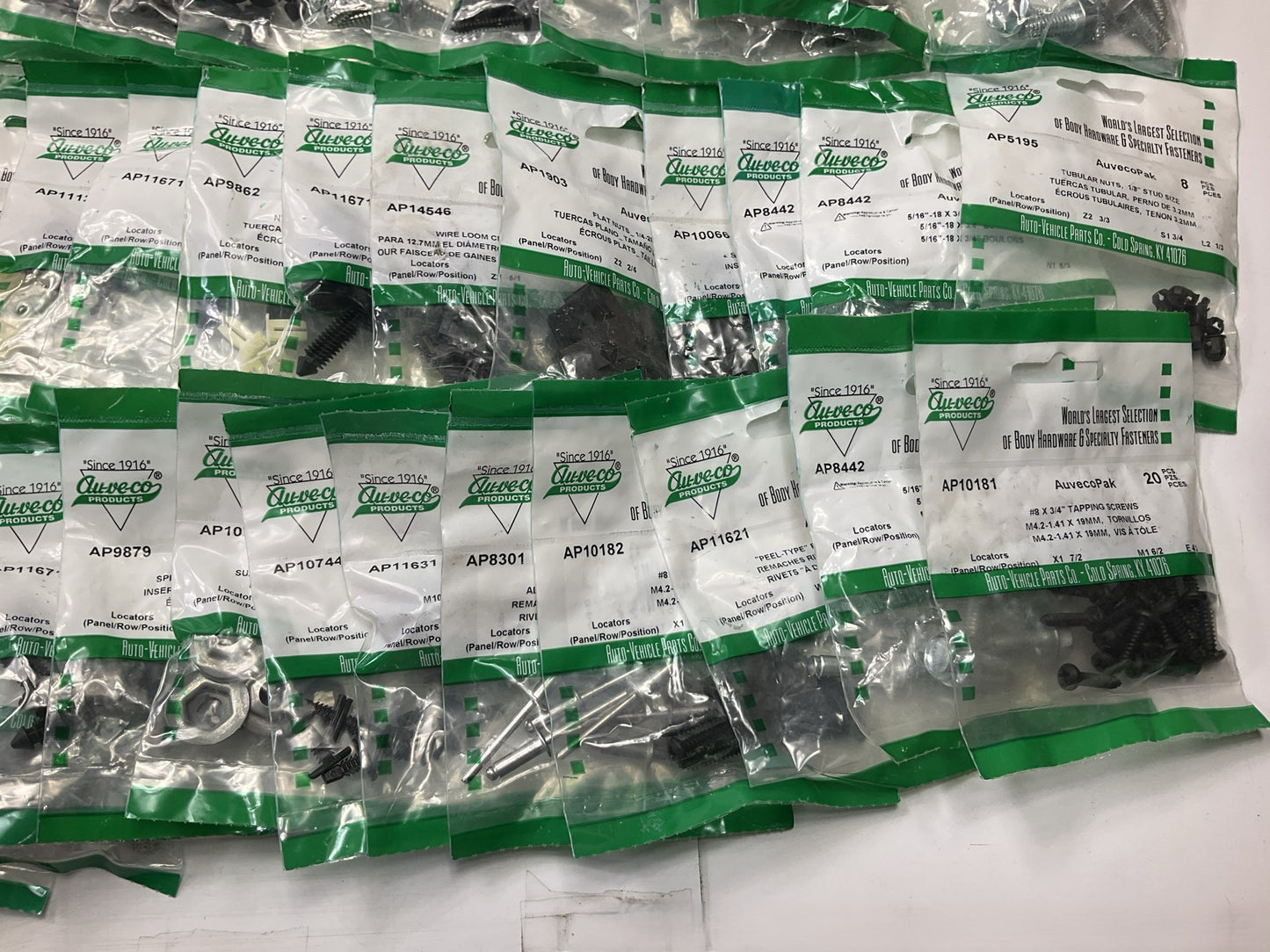 Wholesale Lot #12 - Auveco Retainer Clips & Mixed Hardware, 250 Packs Total