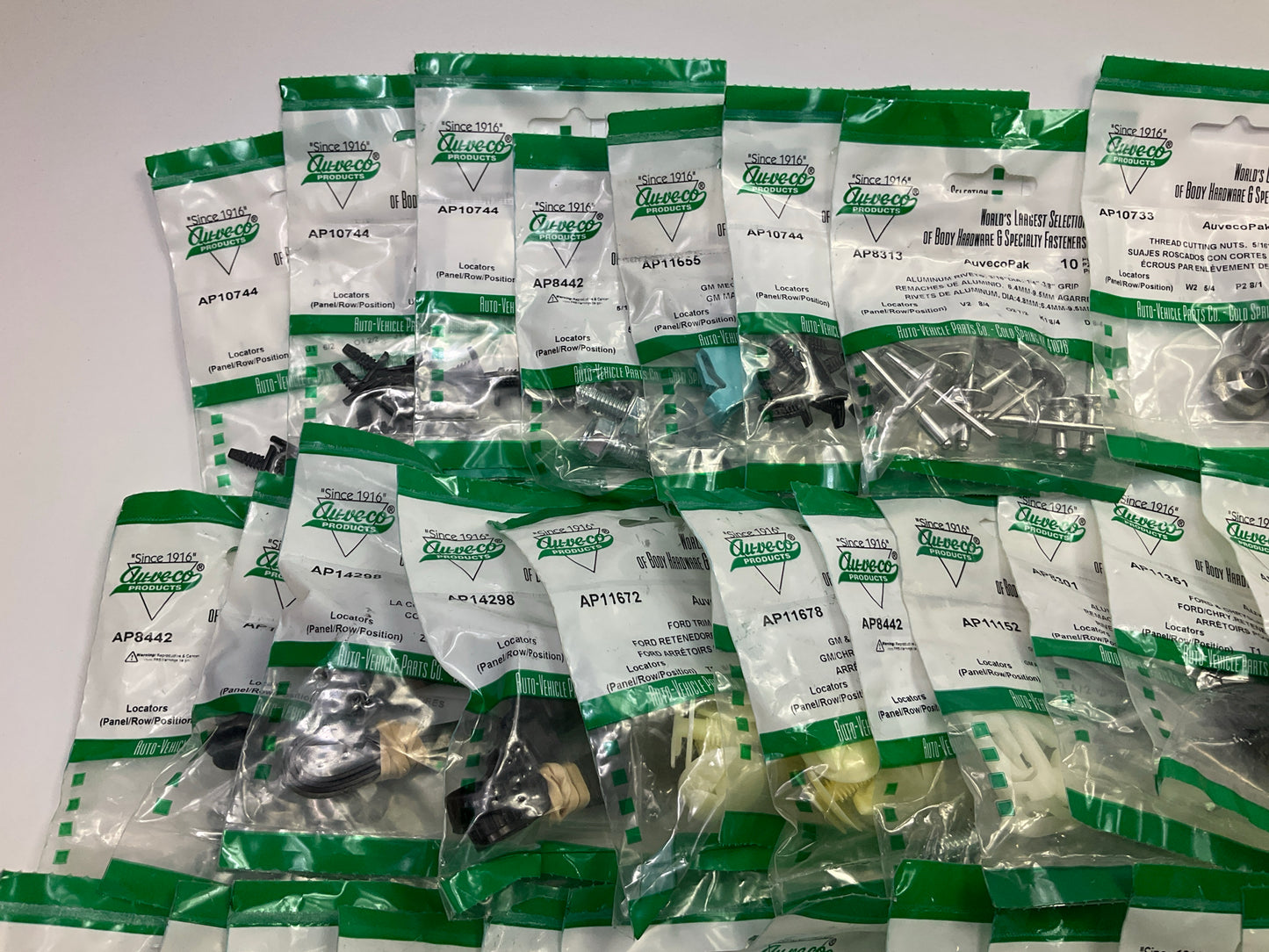 Wholesale Lot #12 - Auveco Retainer Clips & Mixed Hardware, 250 Packs Total