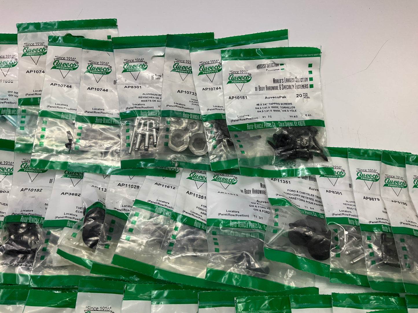 Wholesale Lot #12 - Auveco Retainer Clips & Mixed Hardware, 250 Packs Total