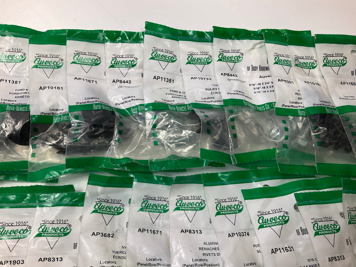 Wholesale Lot #12 - Auveco Retainer Clips & Mixed Hardware, 250 Packs Total