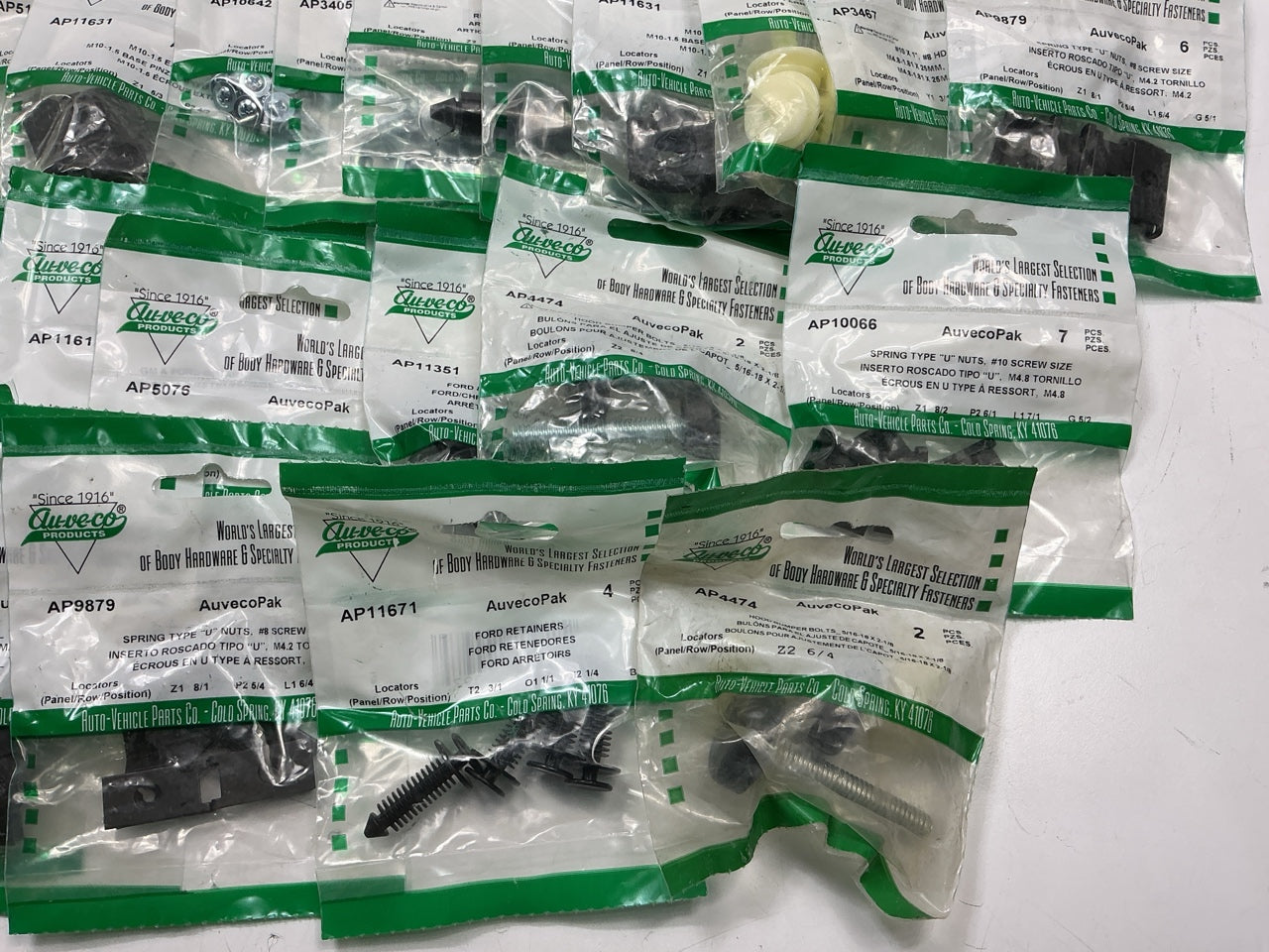 Wholesale Lot # 13 - Auveco Retainer Clips & Hardware Lot, 250 Packs As Shown