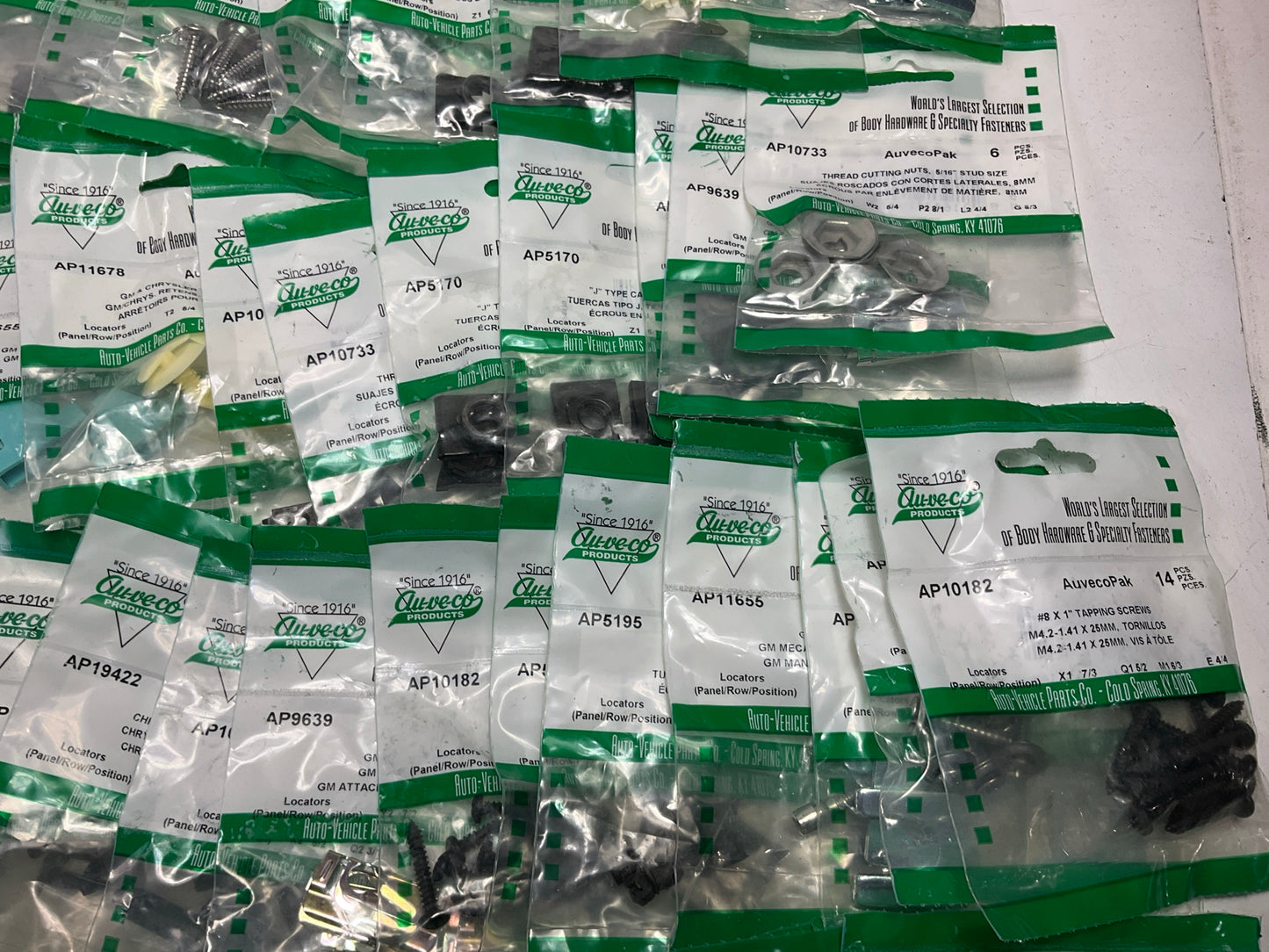 Wholesale Lot # 15 - Auveco Retainer Clips & Hardware Lot, 249 Packs As Shown