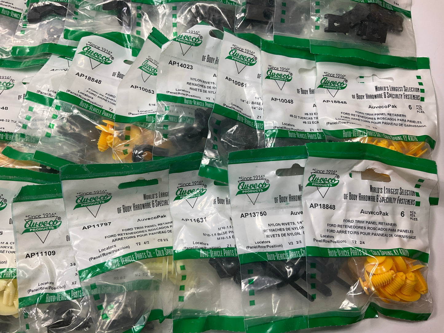 Wholesale Lot # 17 - Auveco Retainer Clips & Hardware Lot, 250 Packs As Shown