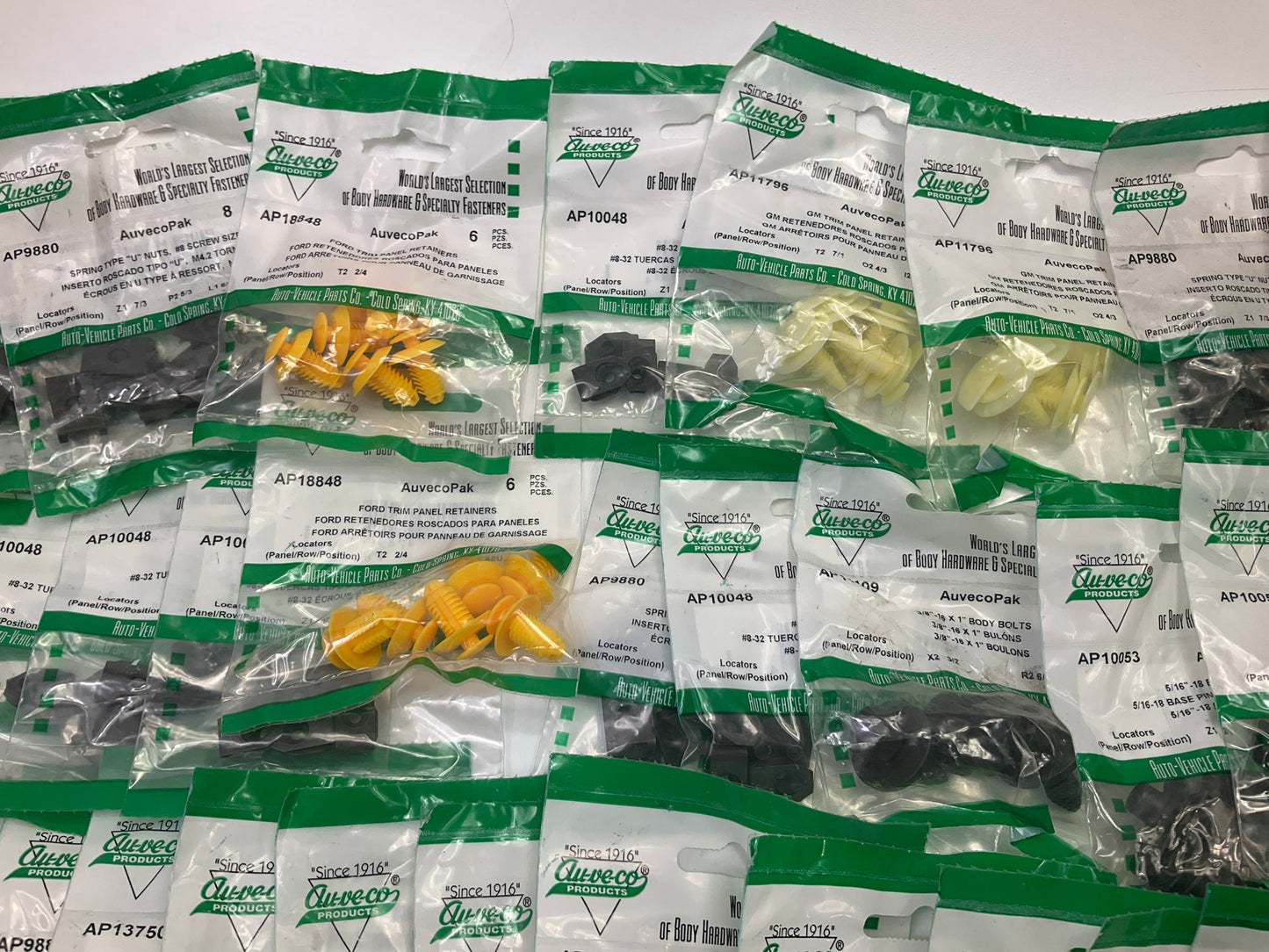 Wholesale Lot # 17 - Auveco Retainer Clips & Hardware Lot, 250 Packs As Shown