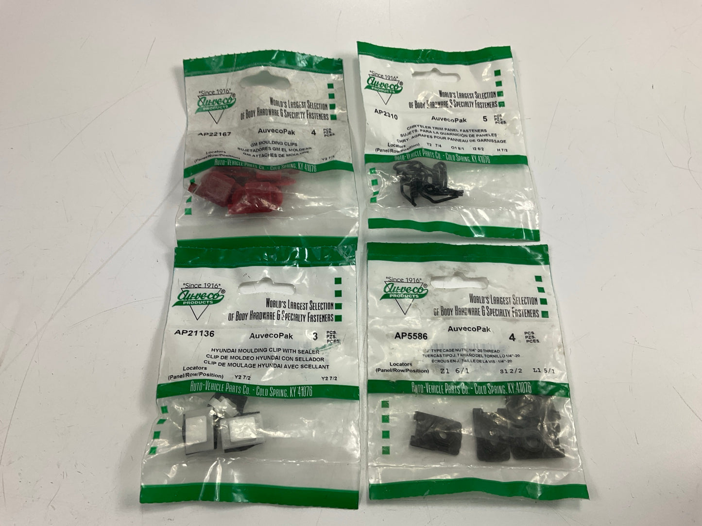 Wholesale Lot #21 - Auveco Retainer Clips & Hardware Lot, 100 Packs As Shown