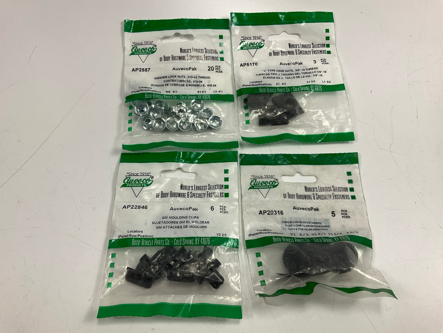Wholesale Lot #21 - Auveco Retainer Clips & Hardware Lot, 100 Packs As Shown