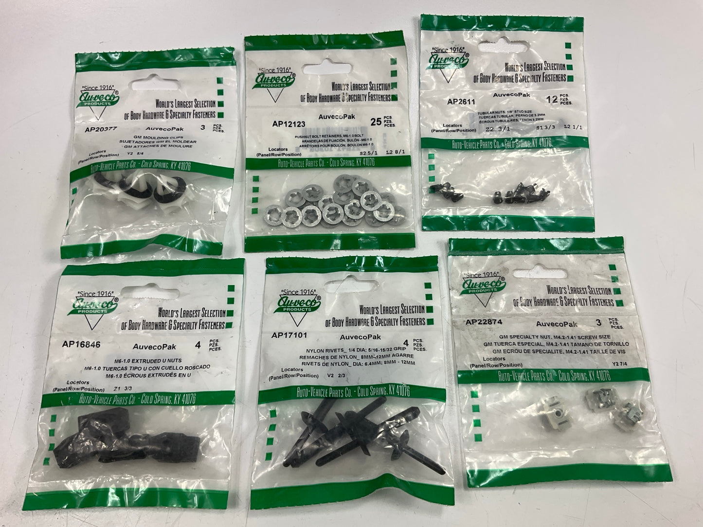 Wholesale Lot #21 - Auveco Retainer Clips & Hardware Lot, 100 Packs As Shown