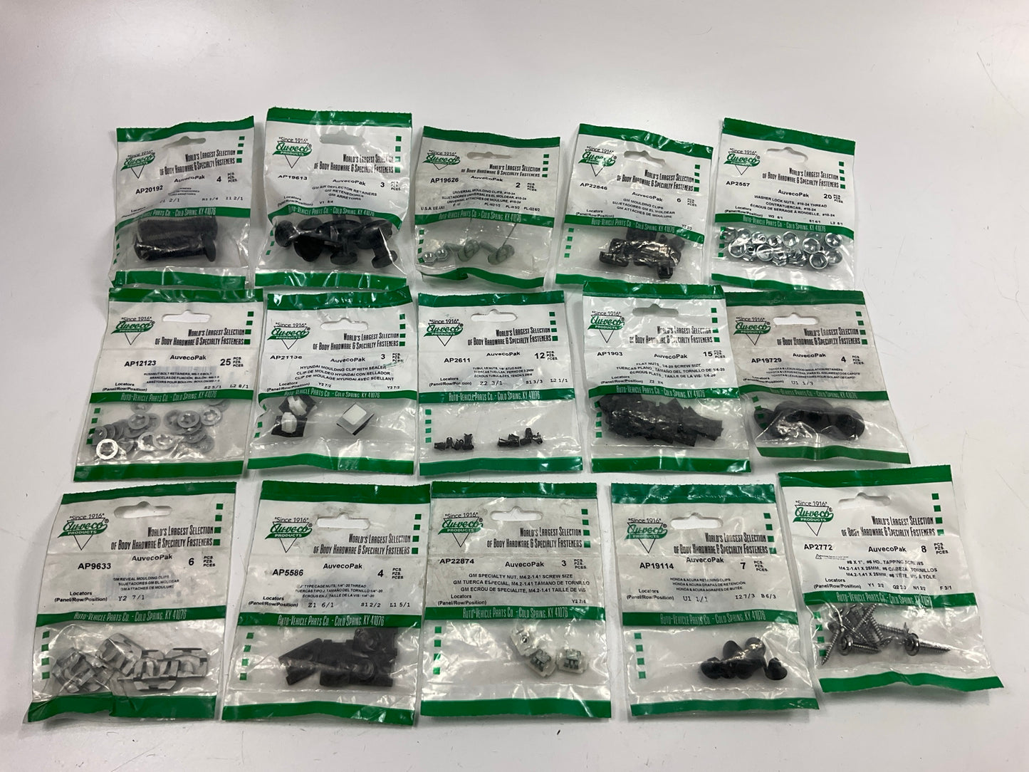 Wholesale Lot #21 - Auveco Retainer Clips & Hardware Lot, 100 Packs As Shown