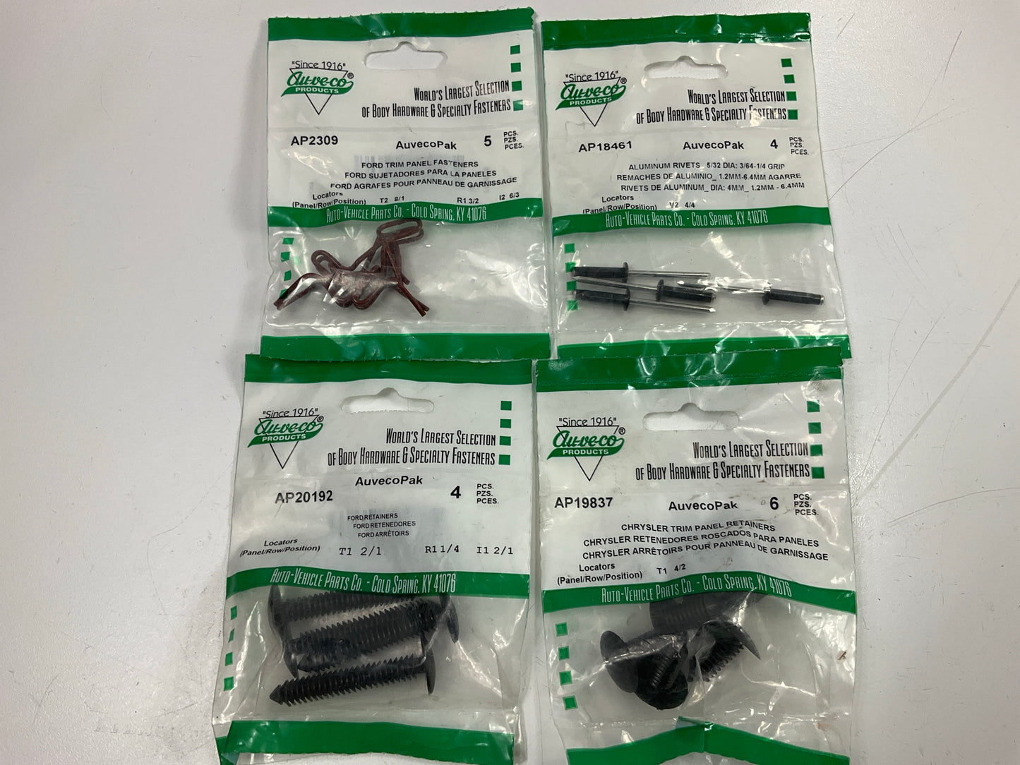 Wholesale Lot #21 - Auveco Retainer Clips & Hardware Lot, 100 Packs As Shown