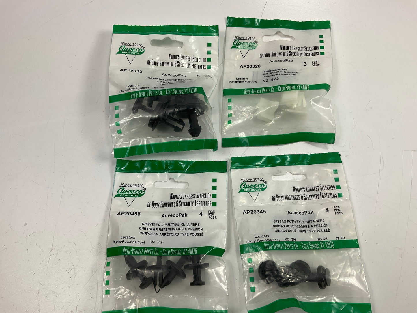 Wholesale Lot #21 - Auveco Retainer Clips & Hardware Lot, 100 Packs As Shown