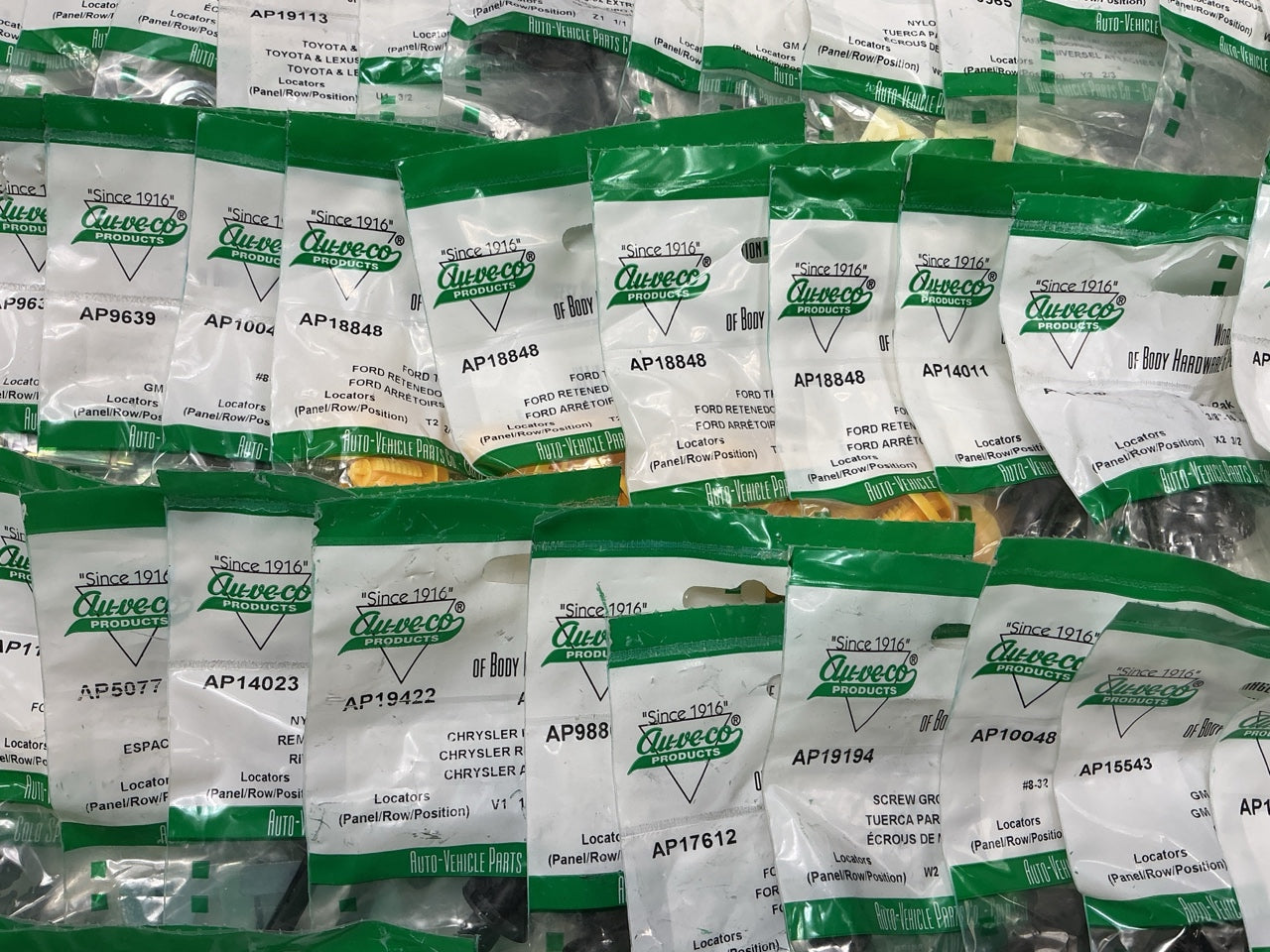 Wholesale Lot # 20 - Auveco Retainer Clips & Hardware Lot, 245 Packs As Shown