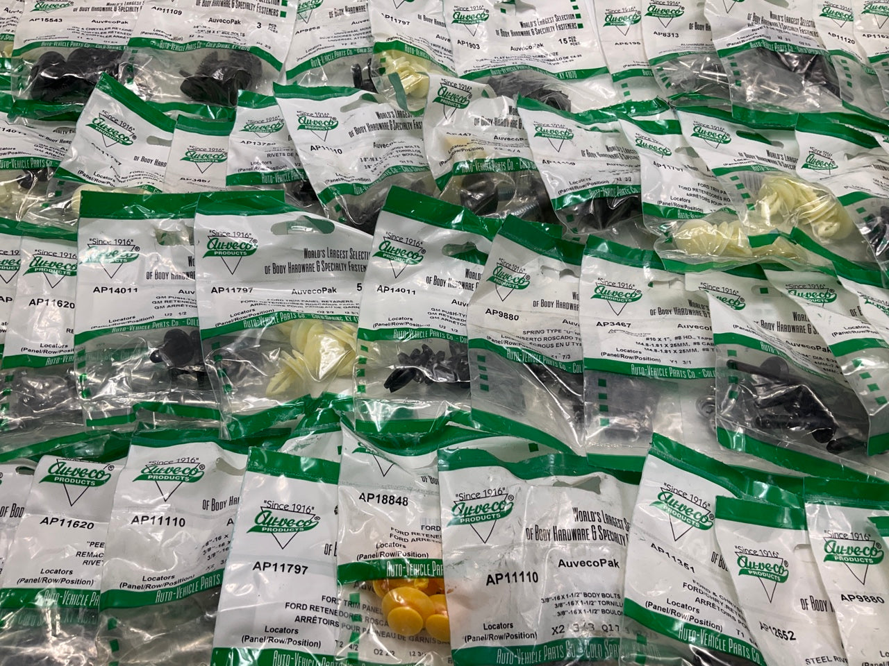 Wholesale Lot # 21 - Auveco Retainer Clips & Hardware Lot, 250 Packs As Shown
