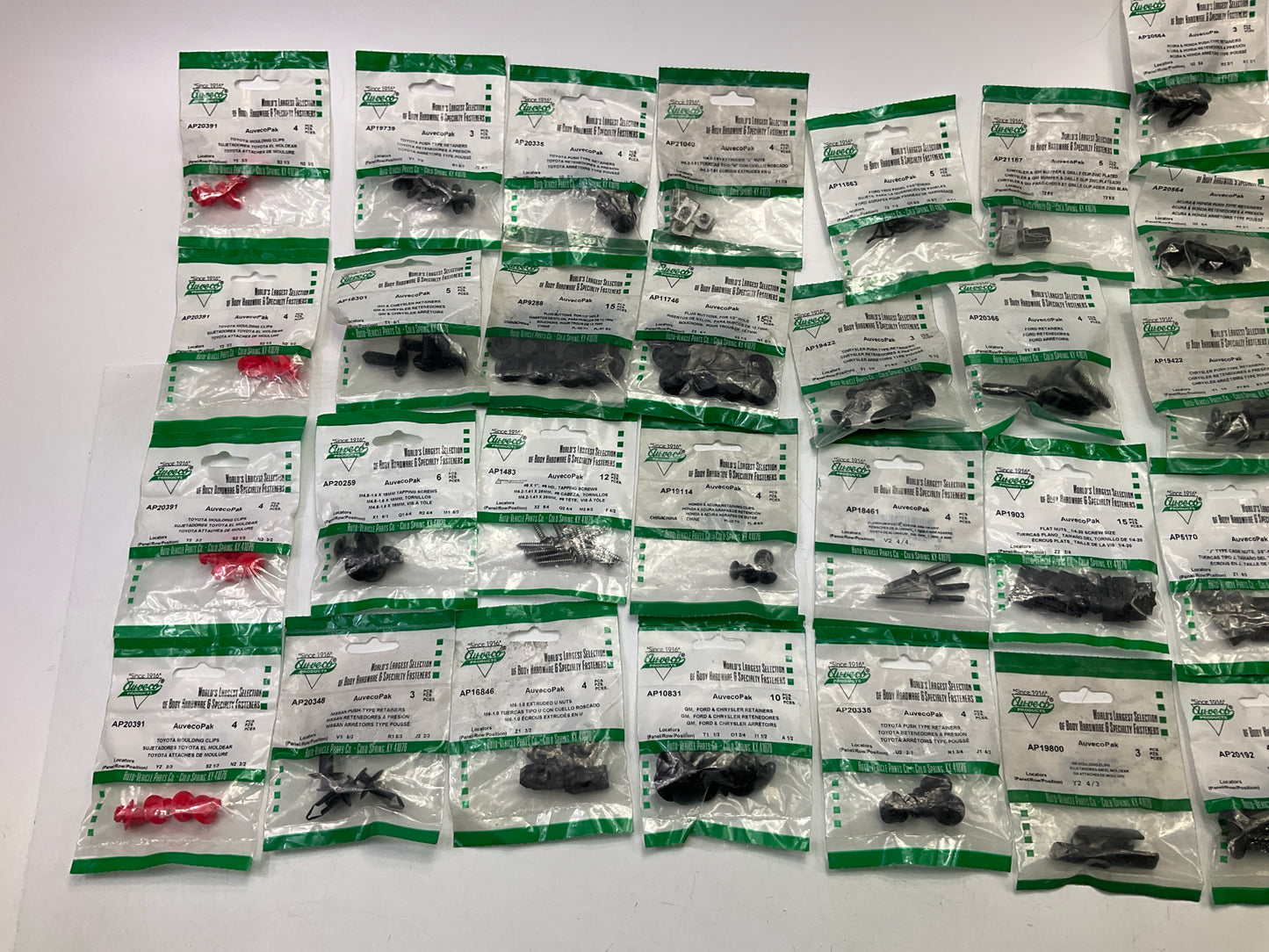 Wholesale Lot # 2 - Auveco Retainer Clips & Hardware Lot, 101 Packs As Shown