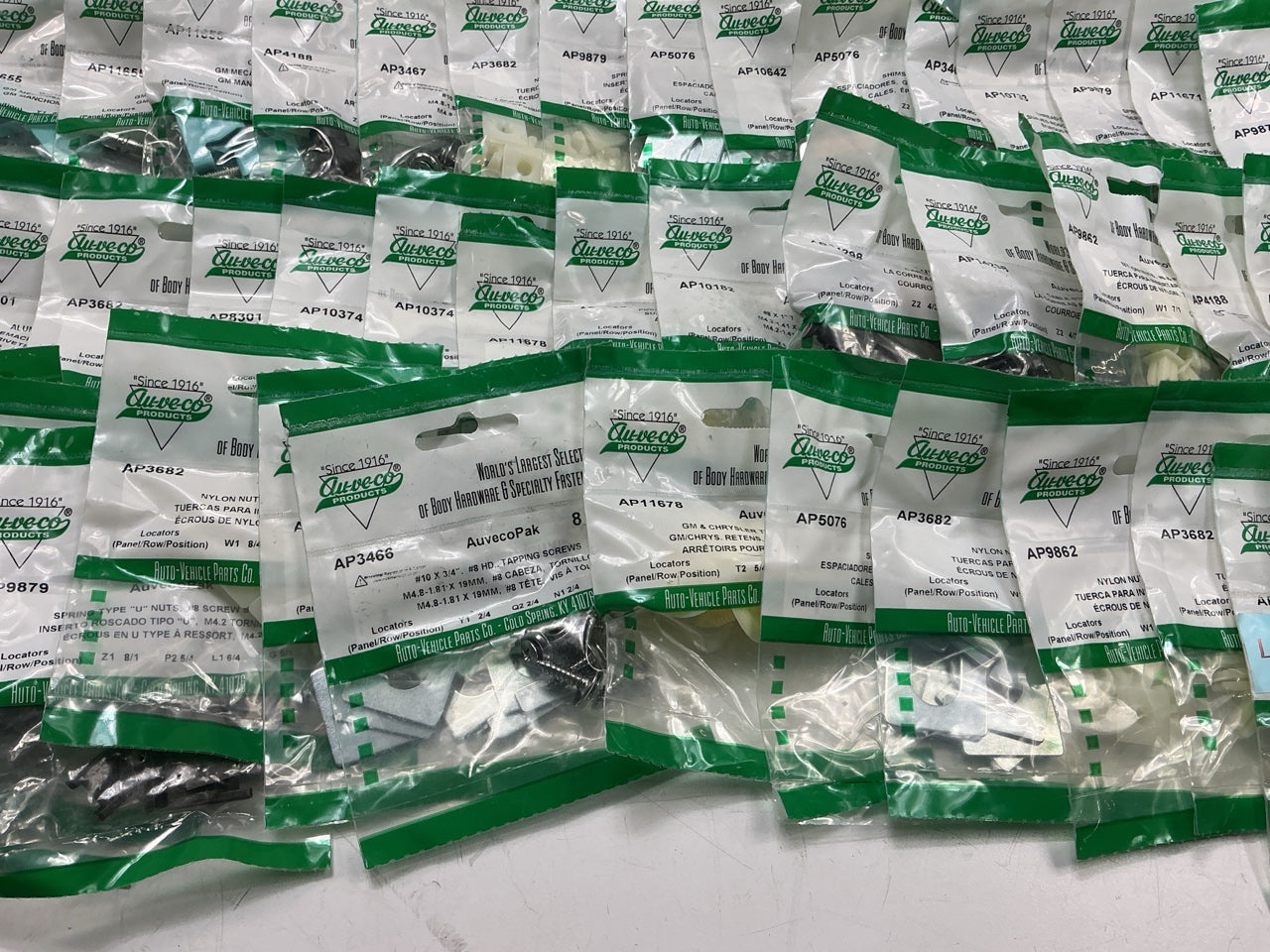 Wholesale Lot # 3 - Auveco Retainer Clips & Hardware Lot, 250 Packs As Shown