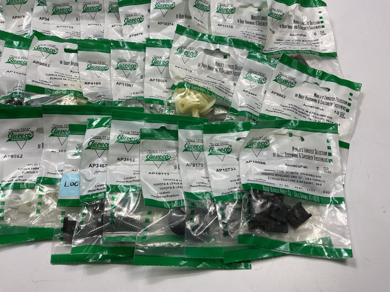 Wholesale Lot # 3 - Auveco Retainer Clips & Hardware Lot, 250 Packs As Shown