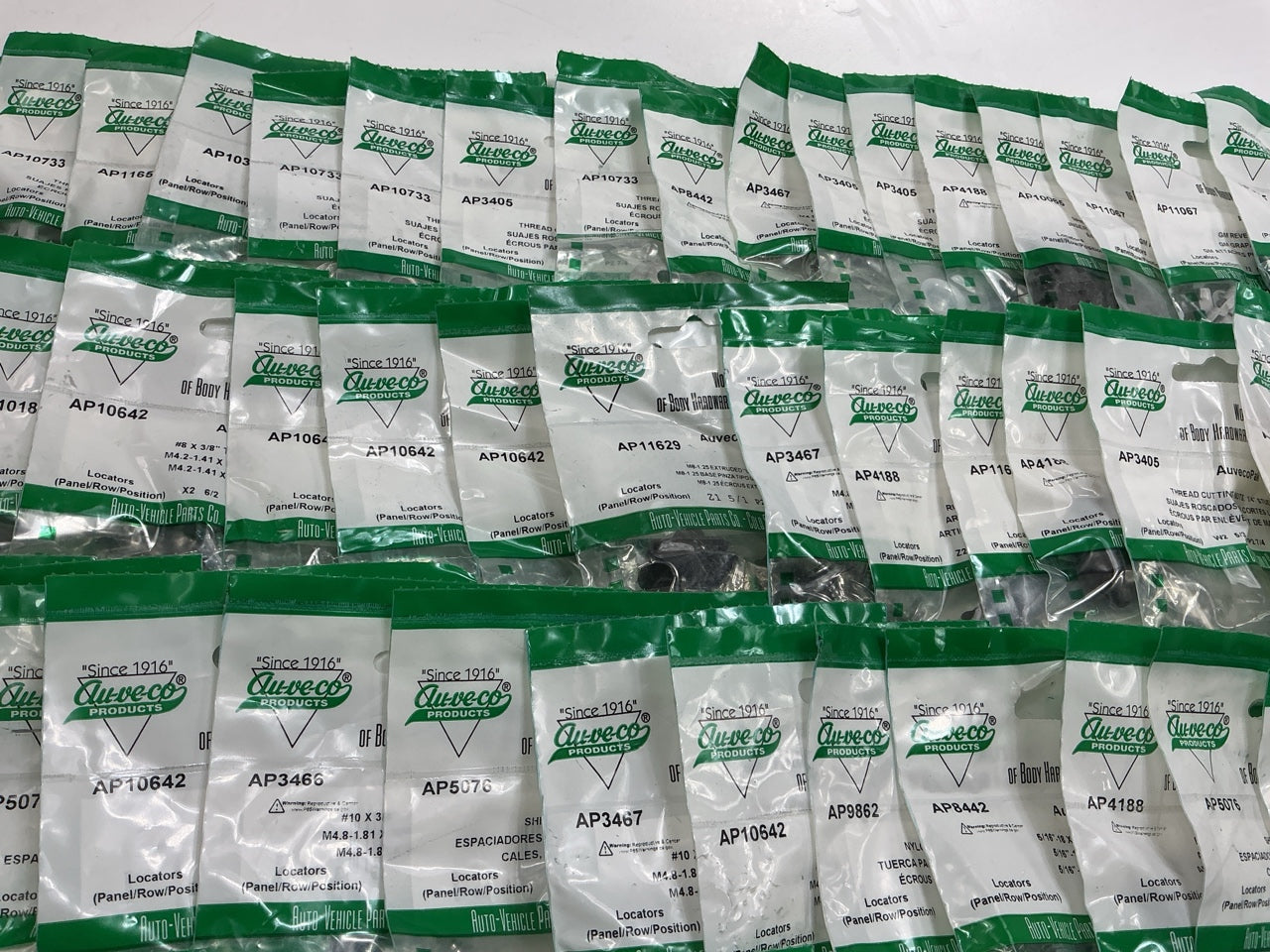 Wholesale Lot # 3 - Auveco Retainer Clips & Hardware Lot, 250 Packs As Shown