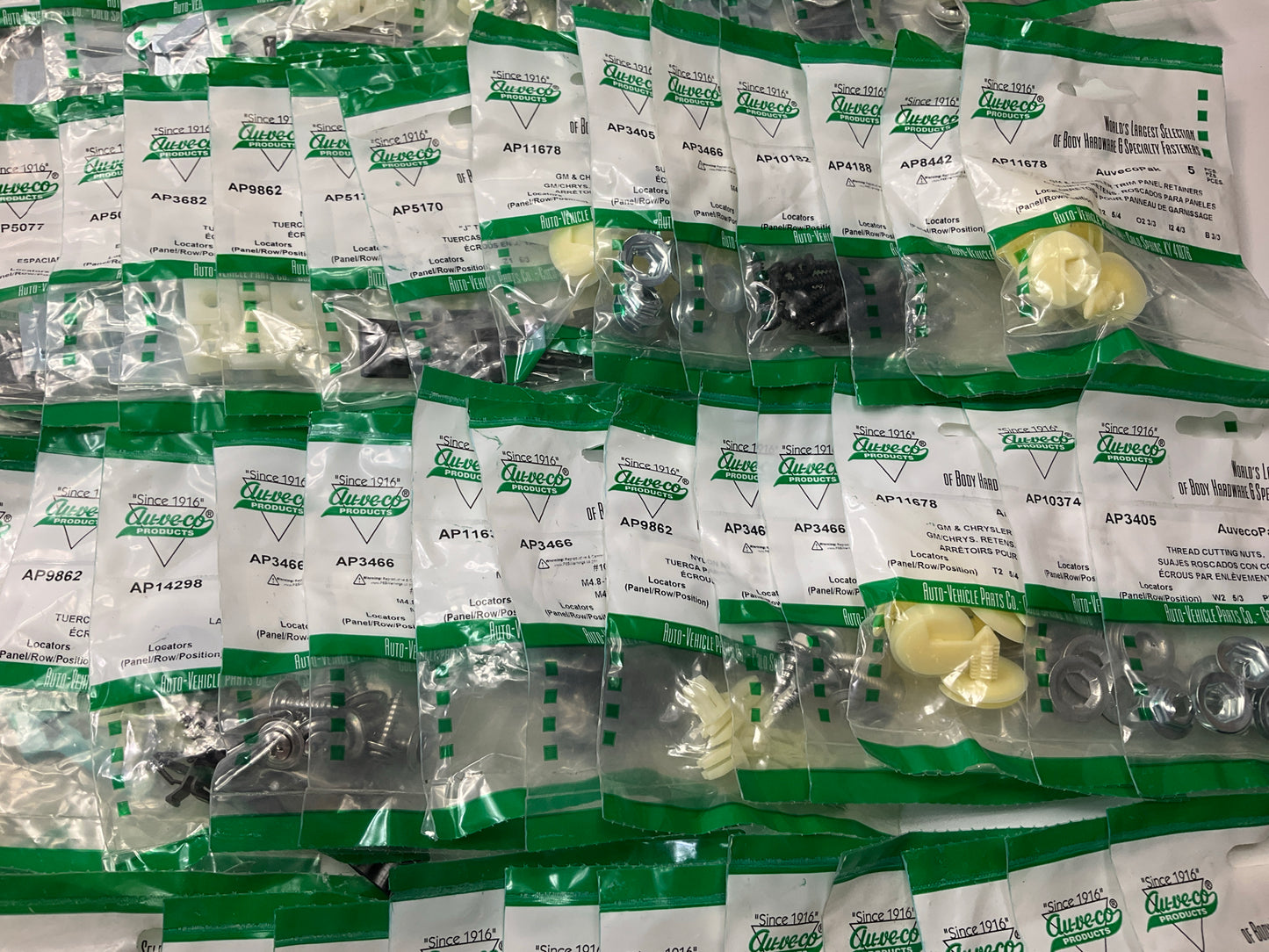 Wholesale Lot # 4- Auveco Retainer Clips & Hardware Lot, 250 Packs As Shown
