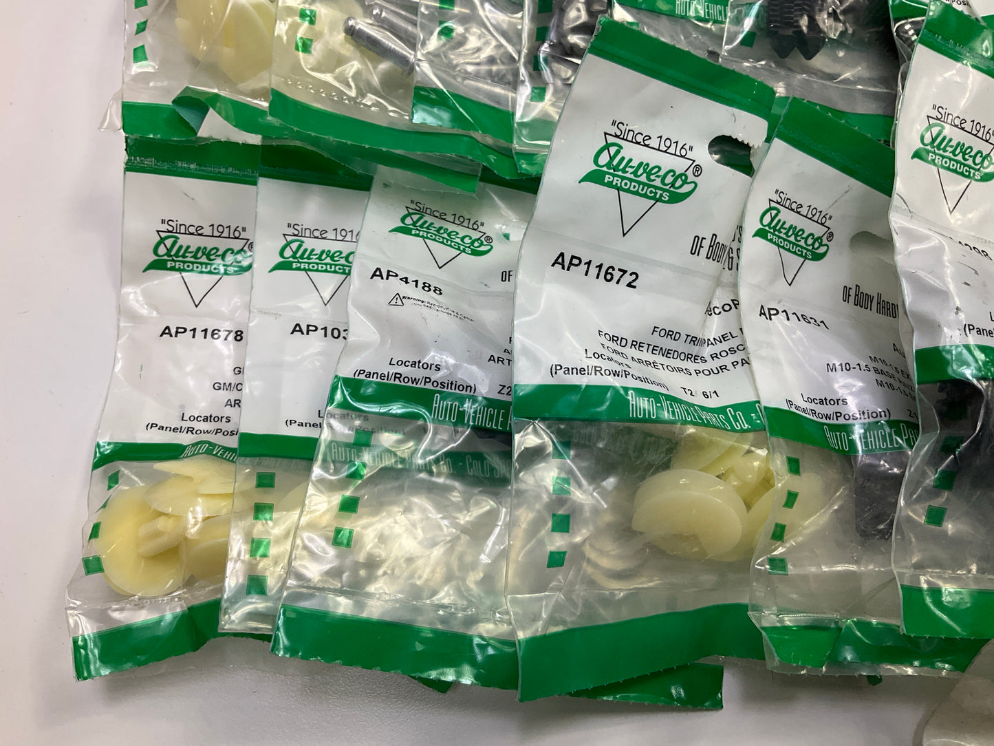 Wholesale Lot # 4- Auveco Retainer Clips & Hardware Lot, 250 Packs As Shown