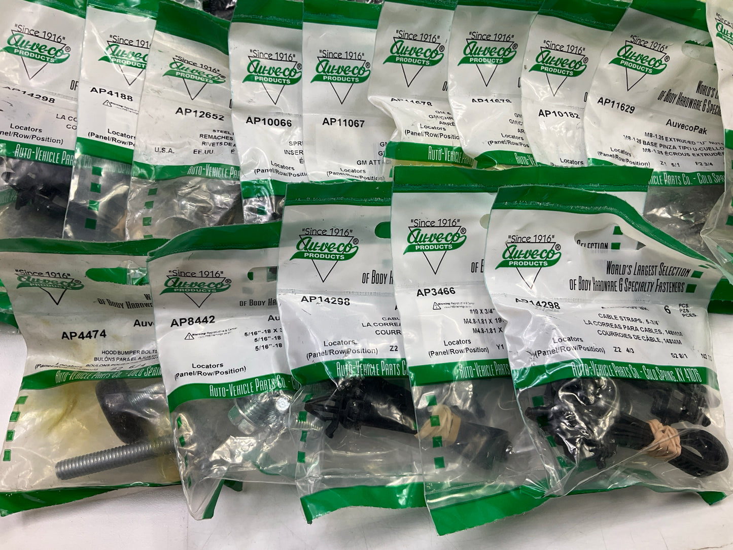 Wholesale Lot # 4- Auveco Retainer Clips & Hardware Lot, 250 Packs As Shown