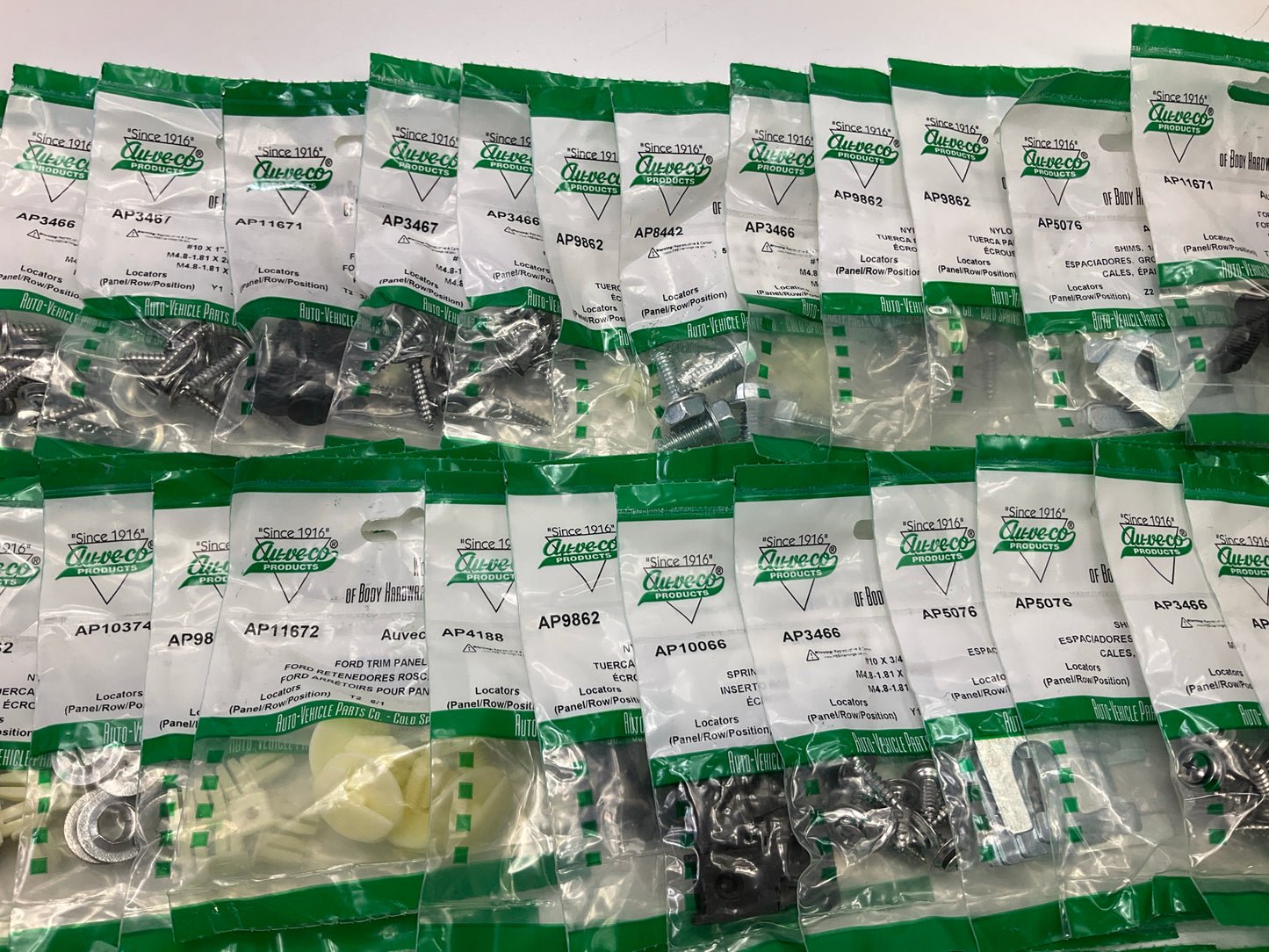 Wholesale Lot # 4- Auveco Retainer Clips & Hardware Lot, 250 Packs As Shown