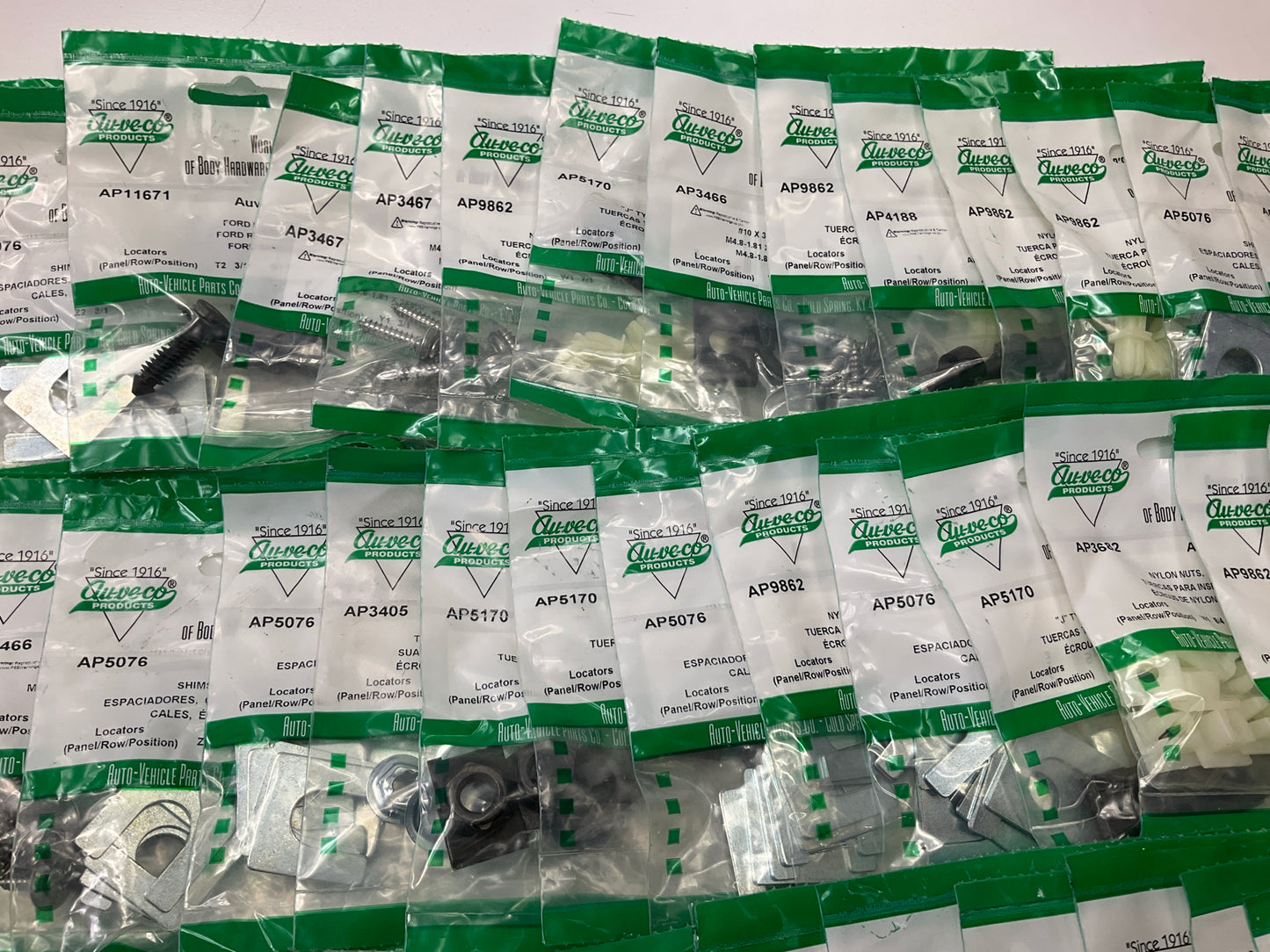 Wholesale Lot # 4- Auveco Retainer Clips & Hardware Lot, 250 Packs As Shown