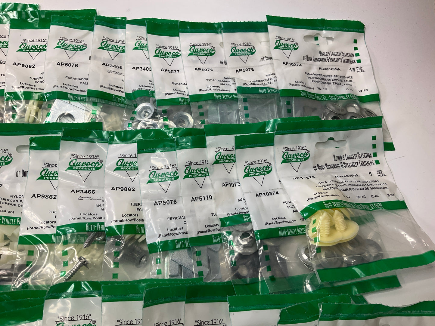 Wholesale Lot # 4- Auveco Retainer Clips & Hardware Lot, 250 Packs As Shown