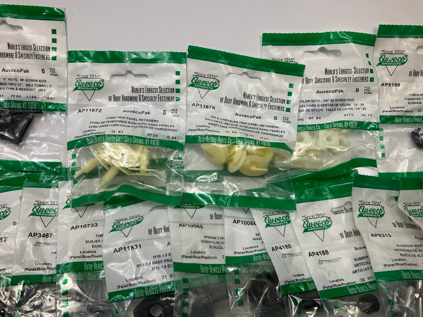 Wholesale Lot # 5 - Auveco Retainer Clips & Hardware Lot, 250 Packs As Shown
