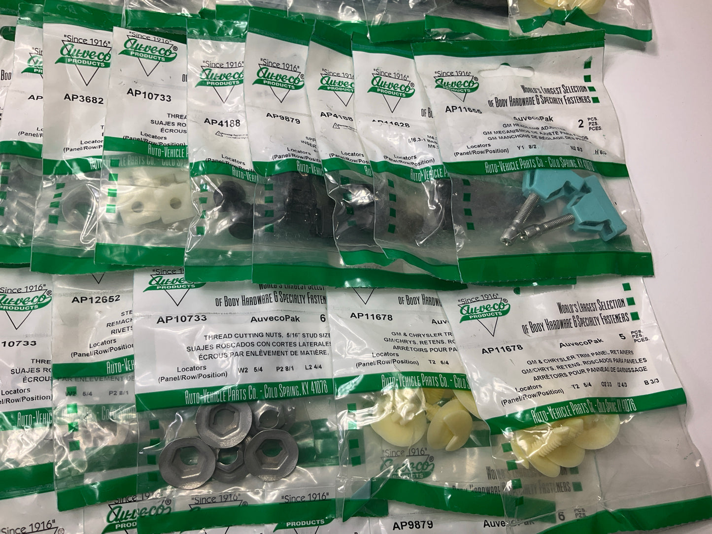 Wholesale Lot # 6 - Auveco Retainer Clips & Hardware Lot, 250 Packs As Shown