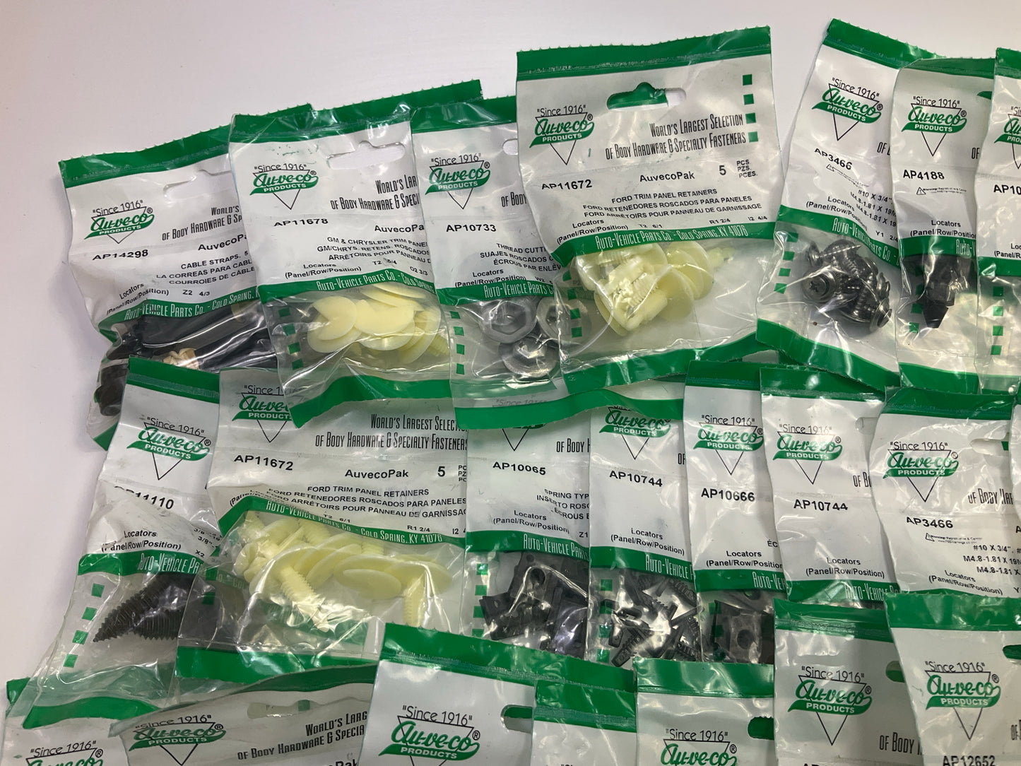 Wholesale Lot # 6 - Auveco Retainer Clips & Hardware Lot, 250 Packs As Shown