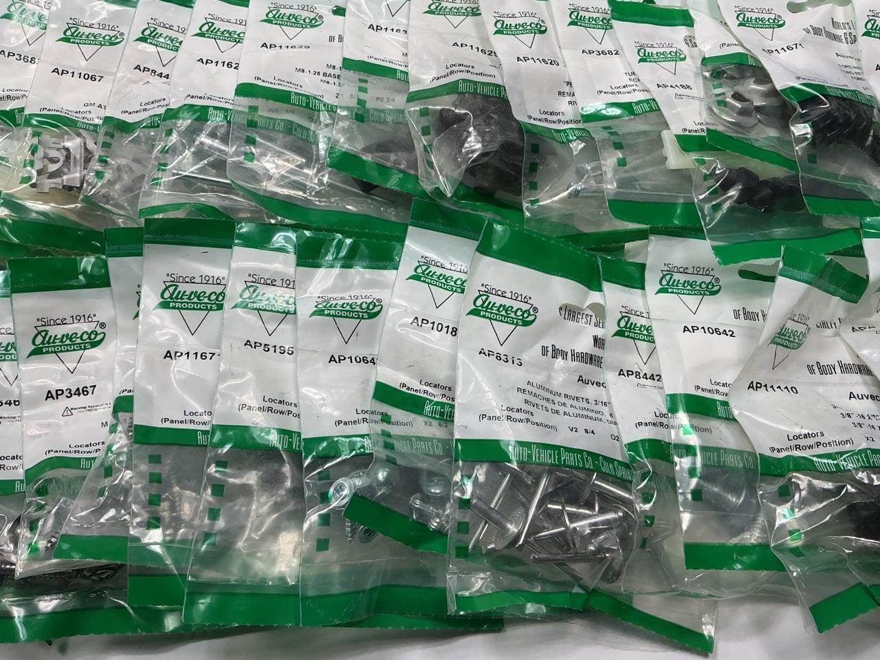 Wholesale Lot # 7 - Auveco Retainer Clips & Hardware Lot, 250 Packs As Shown
