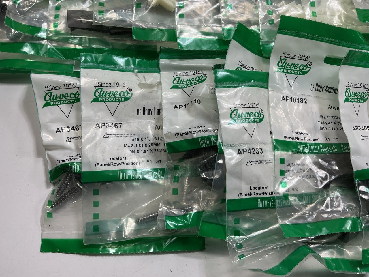 Wholesale Lot # 7 - Auveco Retainer Clips & Hardware Lot, 250 Packs As Shown