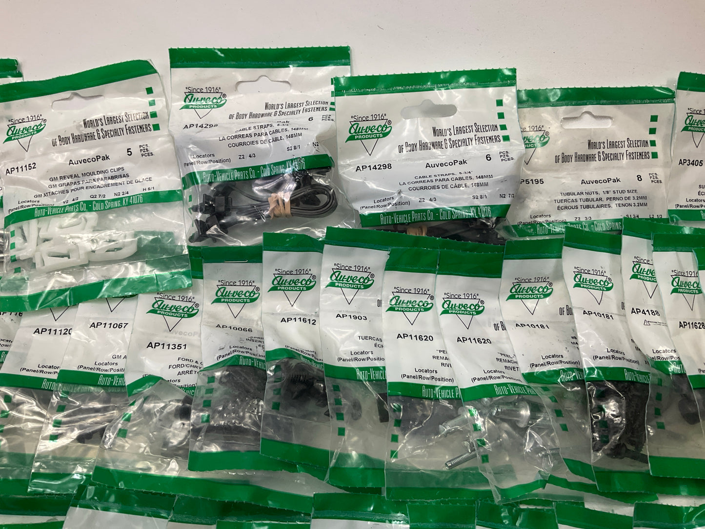 Wholesale Lot # 8 - Auveco Retainer Clips & Mixed Hardware, 250 Packs Total