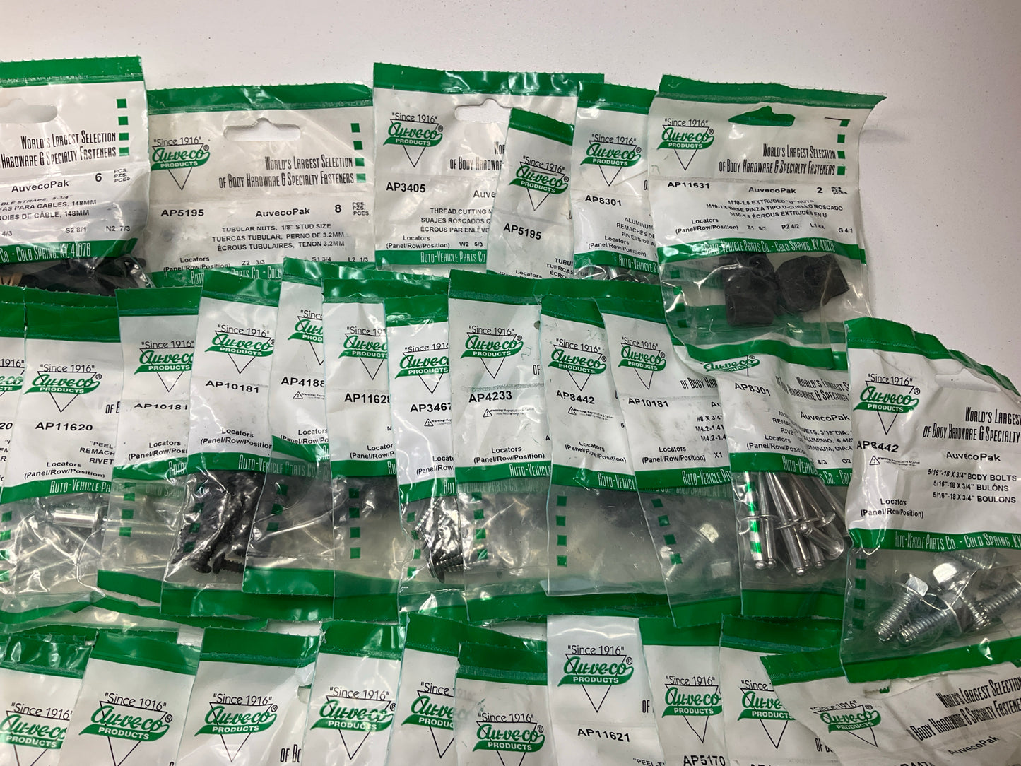 Wholesale Lot # 8 - Auveco Retainer Clips & Mixed Hardware, 250 Packs Total