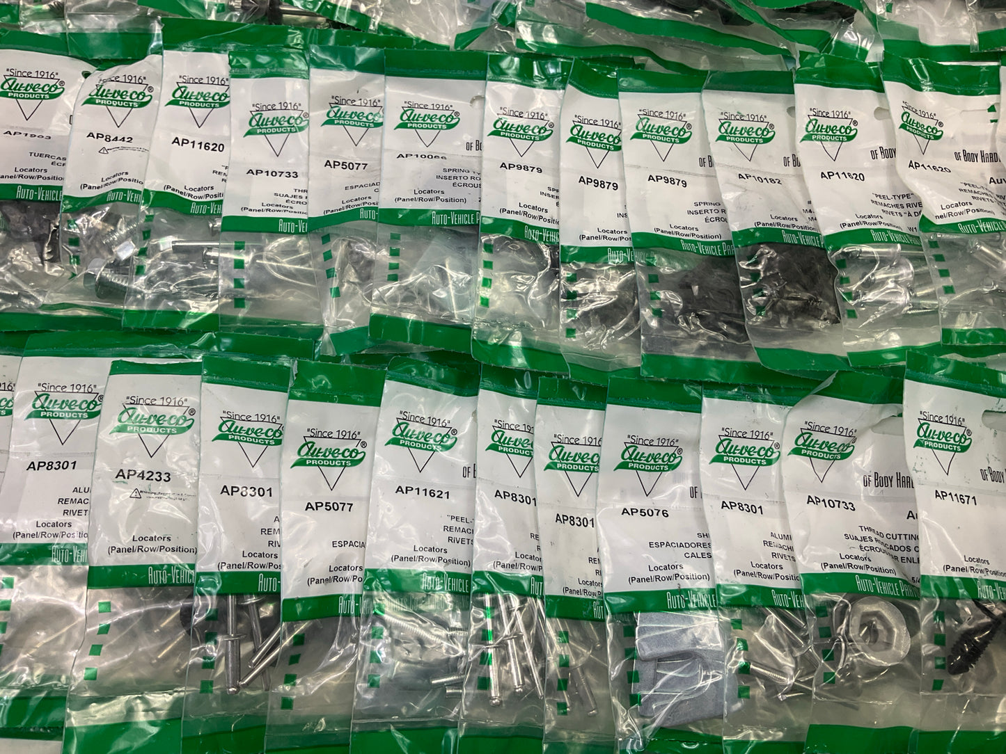 Wholesale Lot # 8 - Auveco Retainer Clips & Mixed Hardware, 250 Packs Total