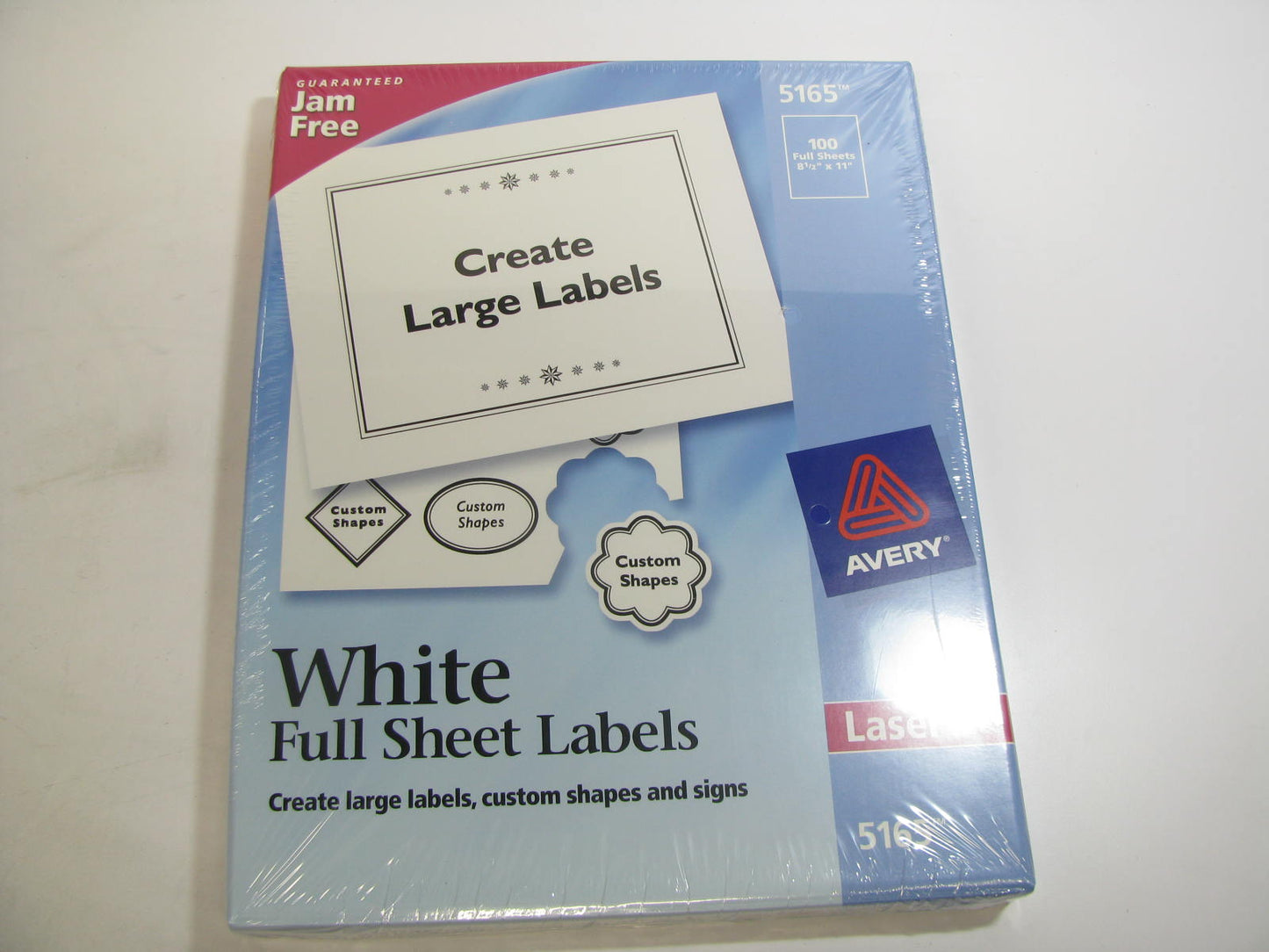 (500) SHEETS  Avery 5165 Permanent Full-Sheet Labels, Laser, 8 1/2'' X 11'', White