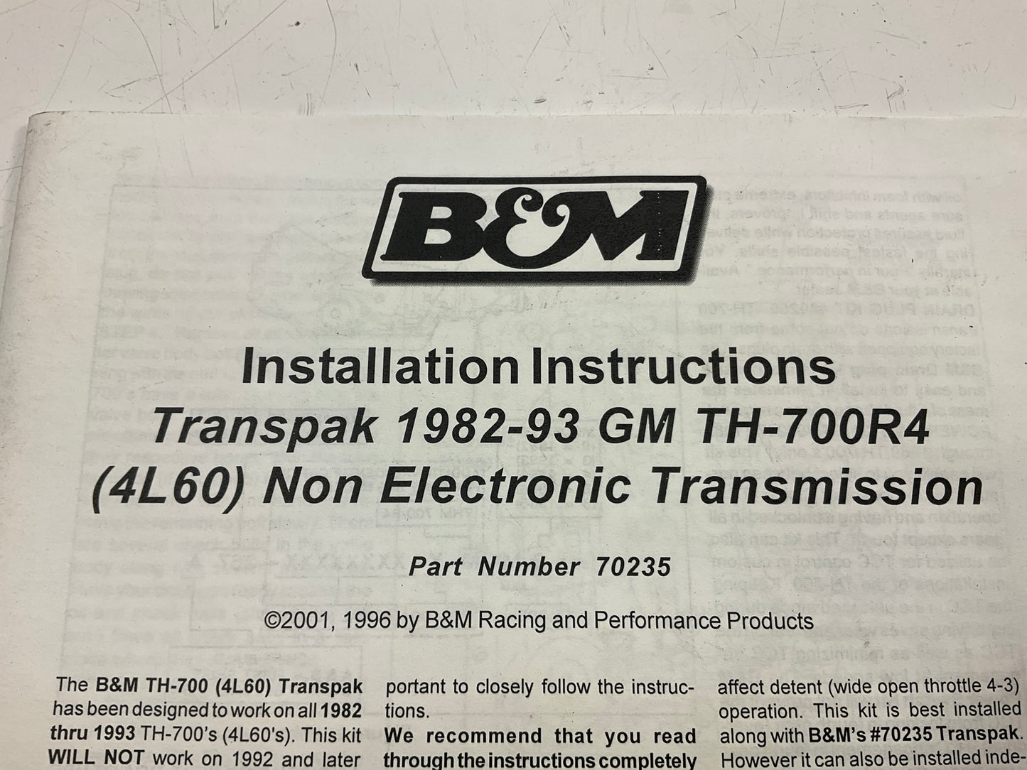 B&M 70235 Transmission Shift Upgrade Kit Transpak GM 700R4 4L60