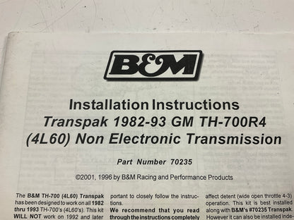 B&M 70235 Transmission Shift Upgrade Kit Transpak GM 700R4 4L60