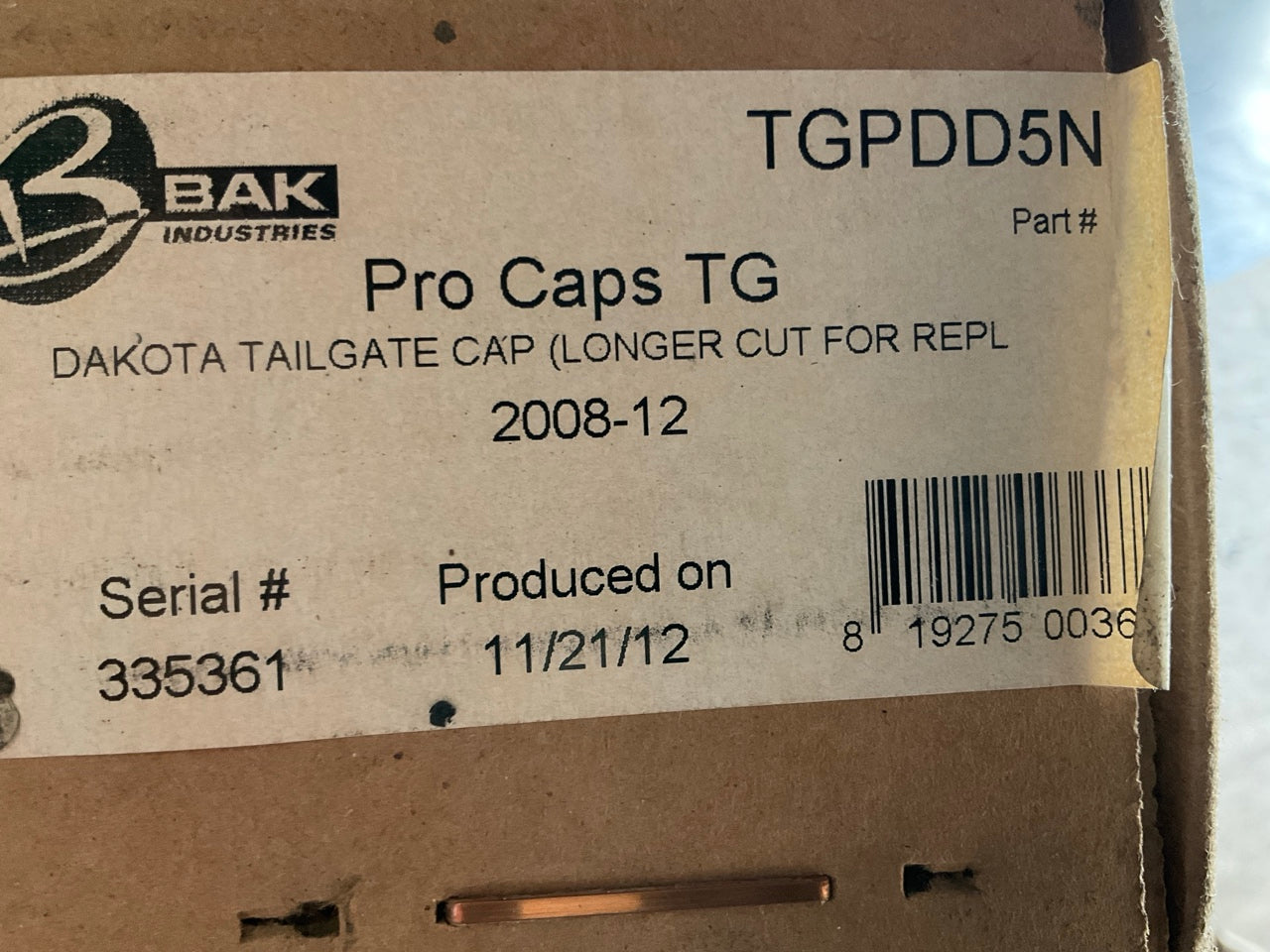 Bak Industries TGPDD5N ProCaps Tailgate Cap For 2008-2012 Dodge Dakota