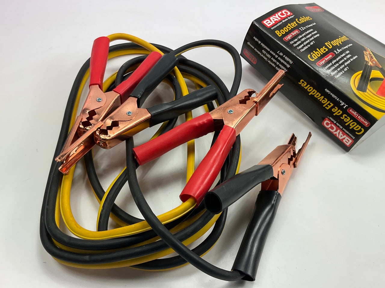 Bayco SL3002 Yellow 12 Feet 250 Amp Light-Duty Booster Cables With Side/Top Jaw