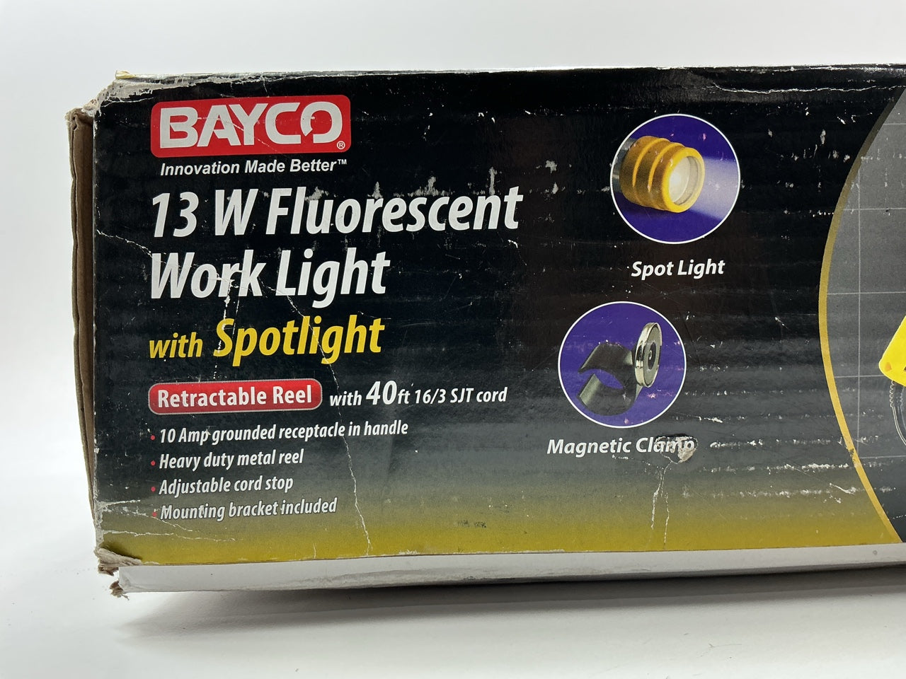 Bayco SL-825 13w Fluorescent Work Light / Spotlight W/single Outlet On 40ft Reel