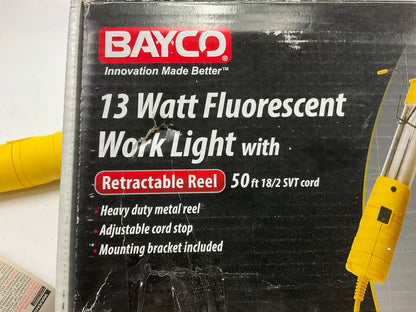 Bayco SL826 13w Fluorescent Work Light On 50 Feet Metal Retractable Reel